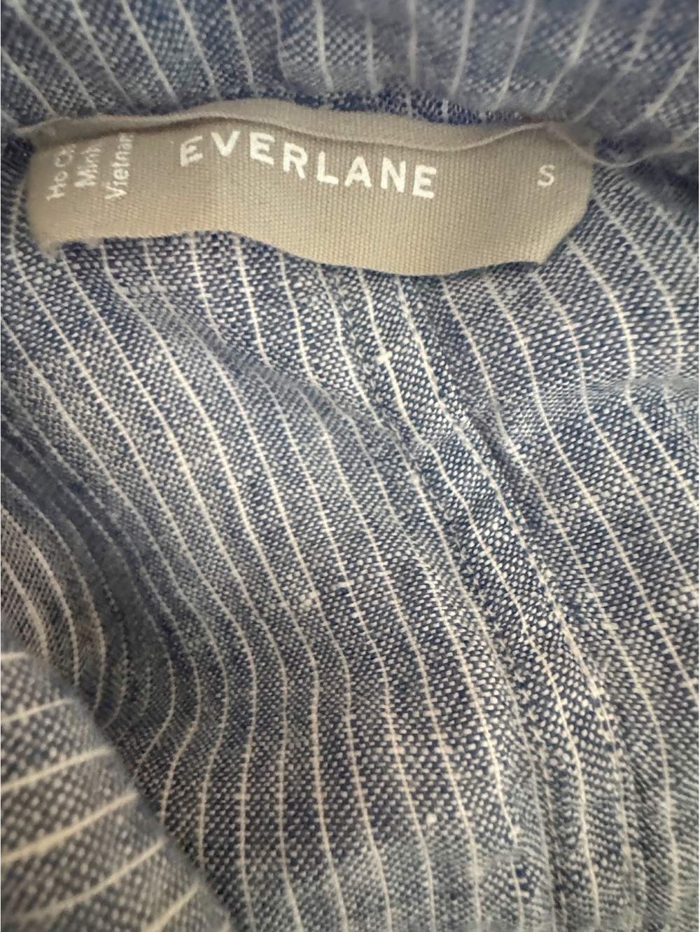 Everlane Linen Workwear Shirt | S | Blue Stripe Boxy Cropped 100% Linen - Picture 4 of 6